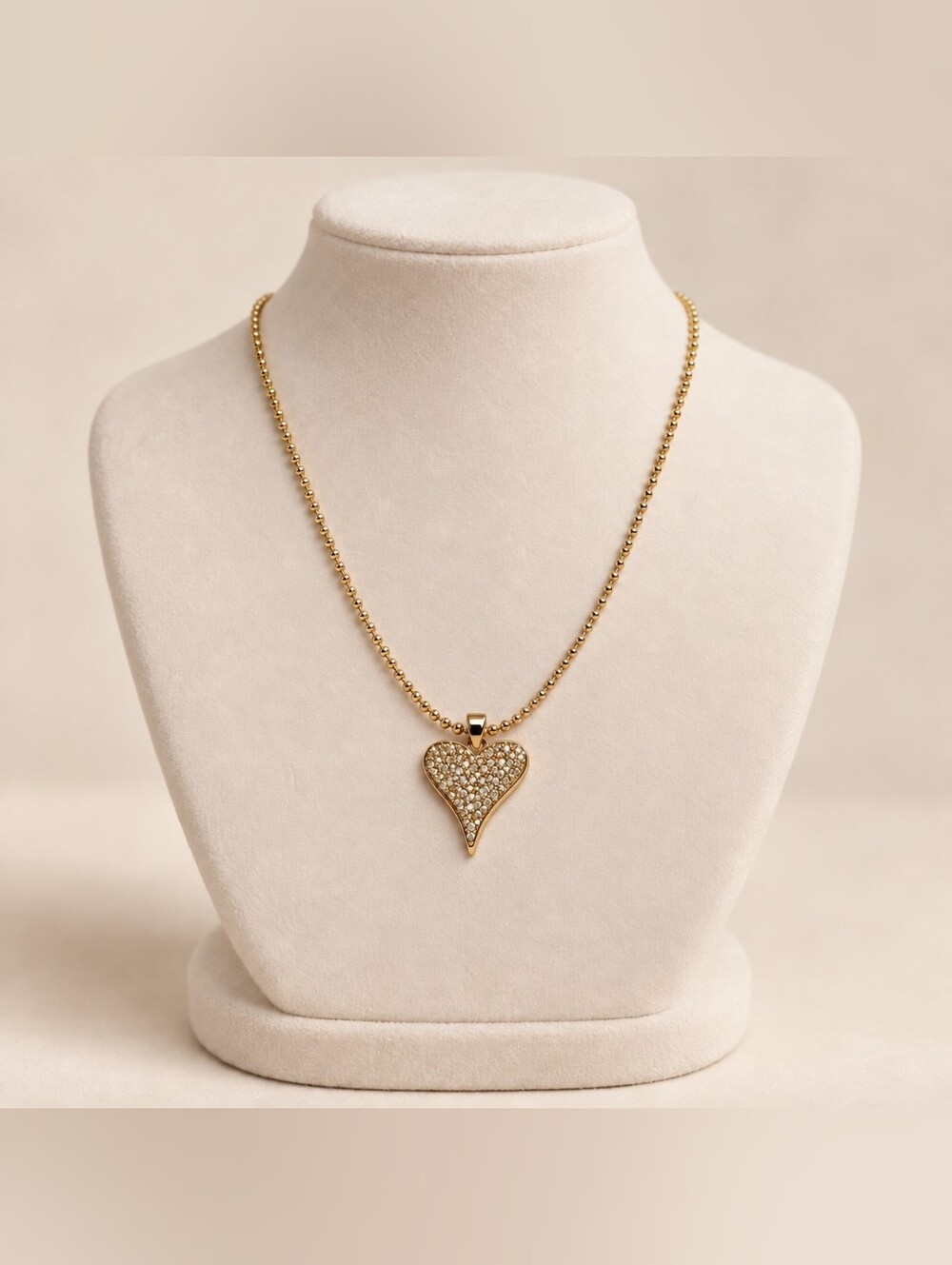 Gold Heart Pendant Necklace with Pave Crystals - Women Jewelry